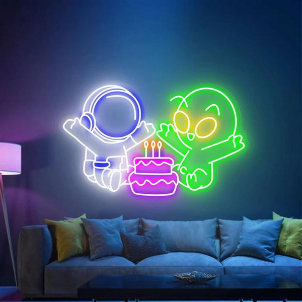 Astronaut & Alien Birthday Neon Sign | LED Neon 