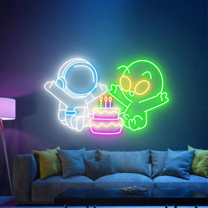 Astronaut & Alien Birthday Neon Sign | LED Neon 