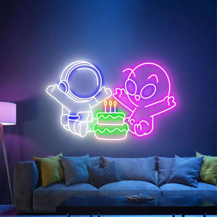 Astronaut & Alien Birthday Neon Sign | LED Neon | Papa's Neon 