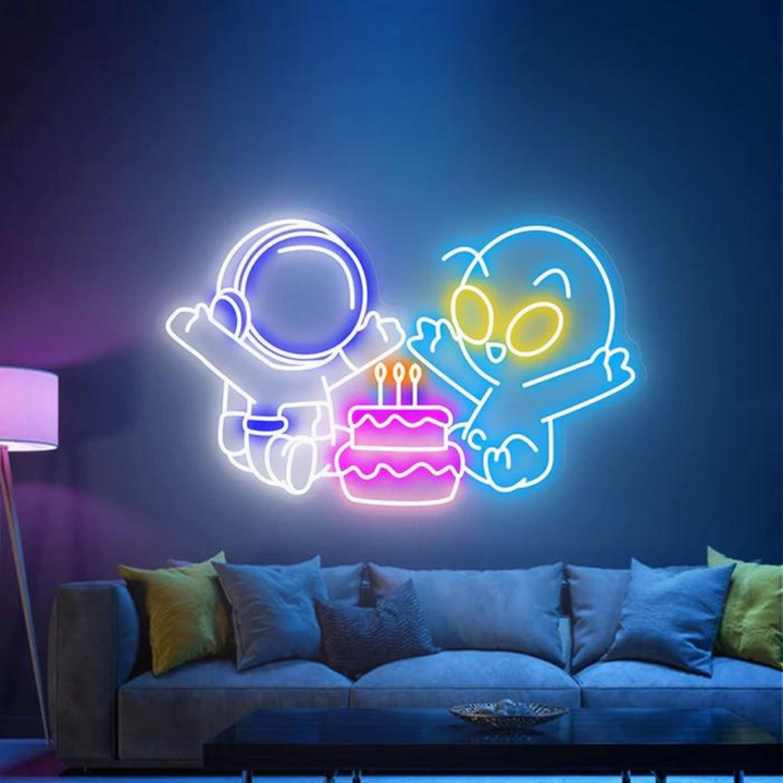 Astronaut & Alien Birthday Neon Sign | LED Neon | Order it Now 