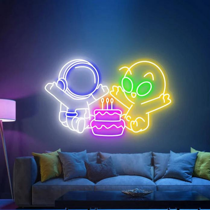 Astronaut & Alien Birthday Neon Sign | LED Neon 
