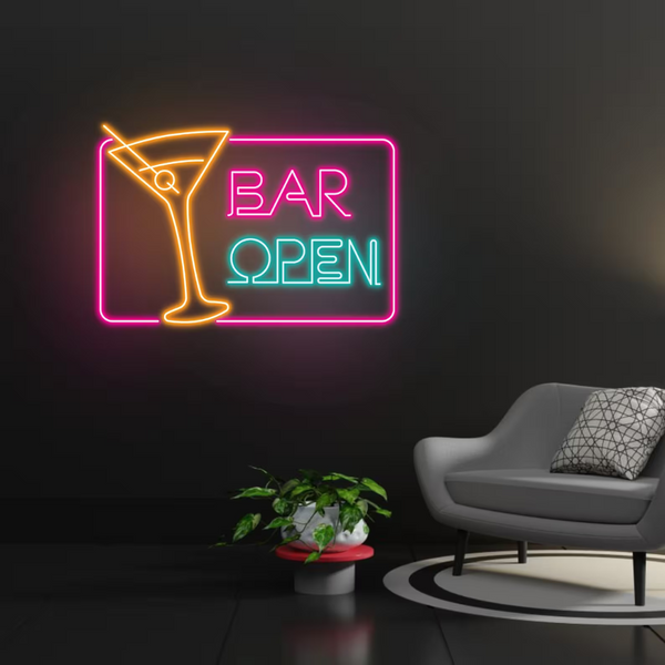 Bar Open With Wine Glass