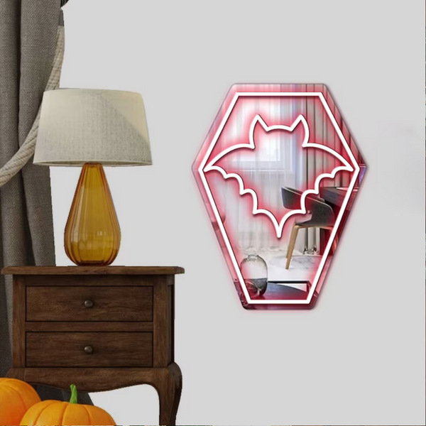 Bat Coffin Neon Mirror